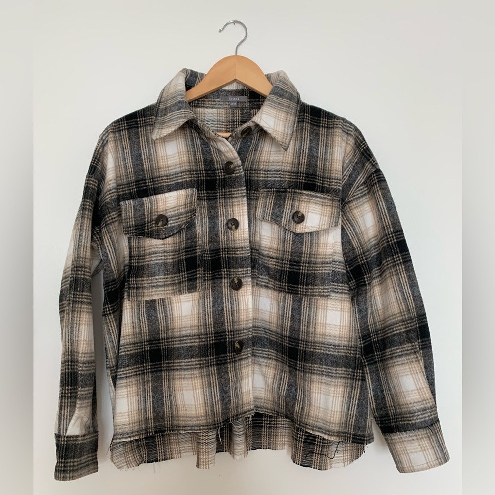 Distressed Plaid Shacket - Picture 1 of 4